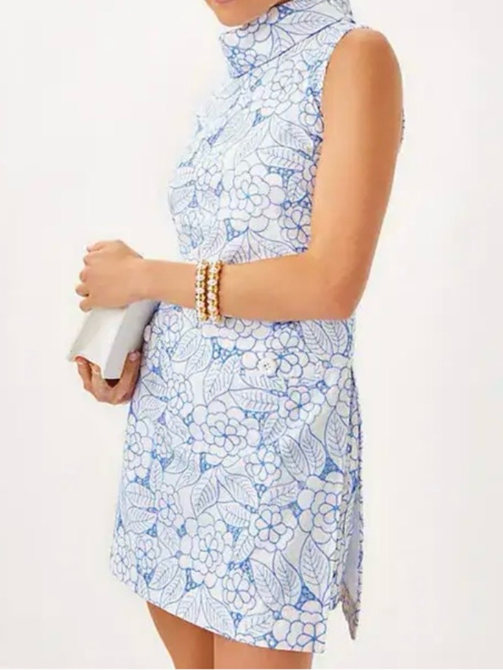 Lilly Pulitzer Blue and White Floral High-Neck Sheath mini Dress & inside shorts